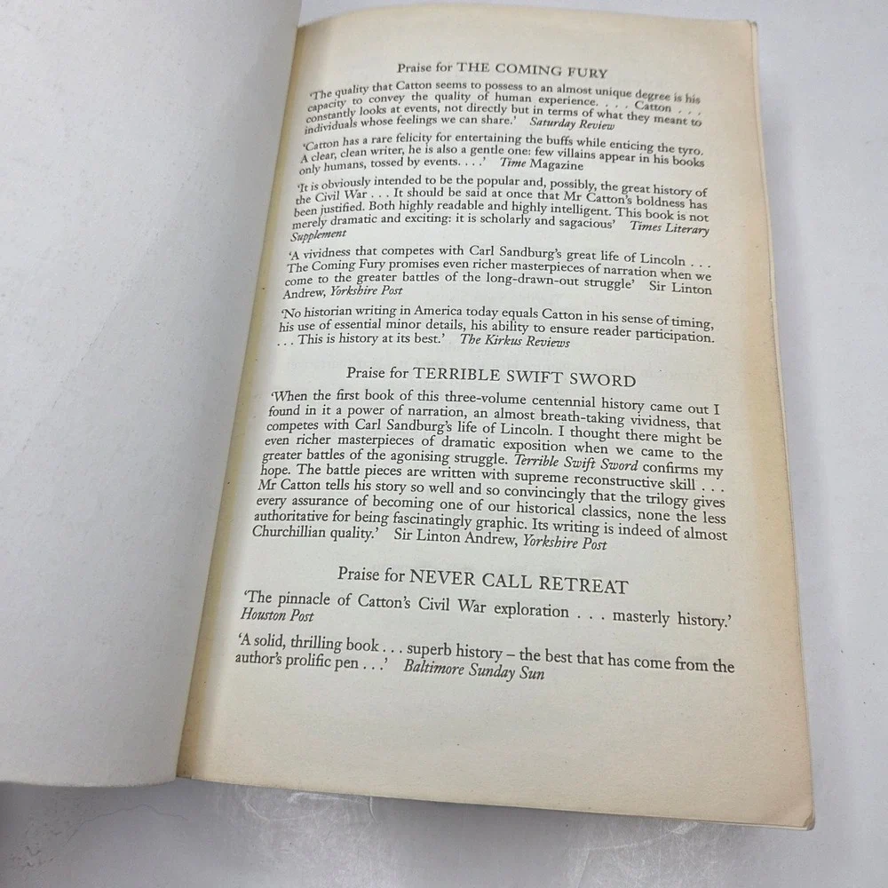 Bruce Catton The Coming Fury Civil War Trilogy Vol 1 Paperback History Book